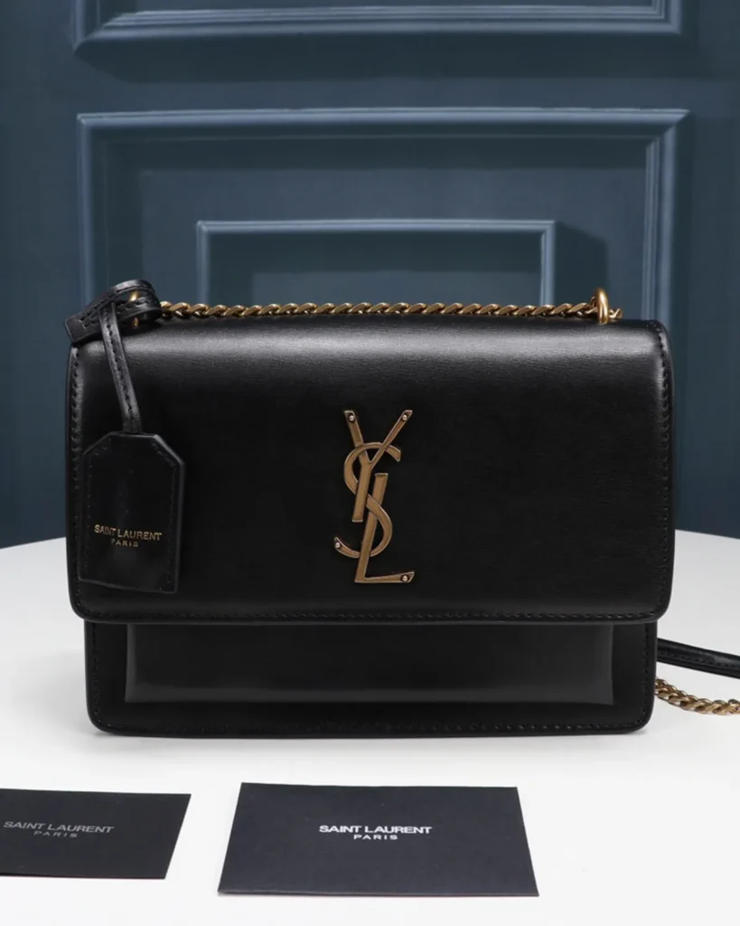 Black Accordion Chain Flap Bag — front view