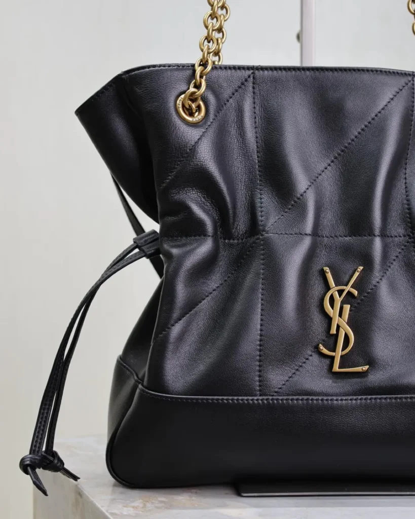 Black Geometric Side-Tie Shopper — emblem detail view
