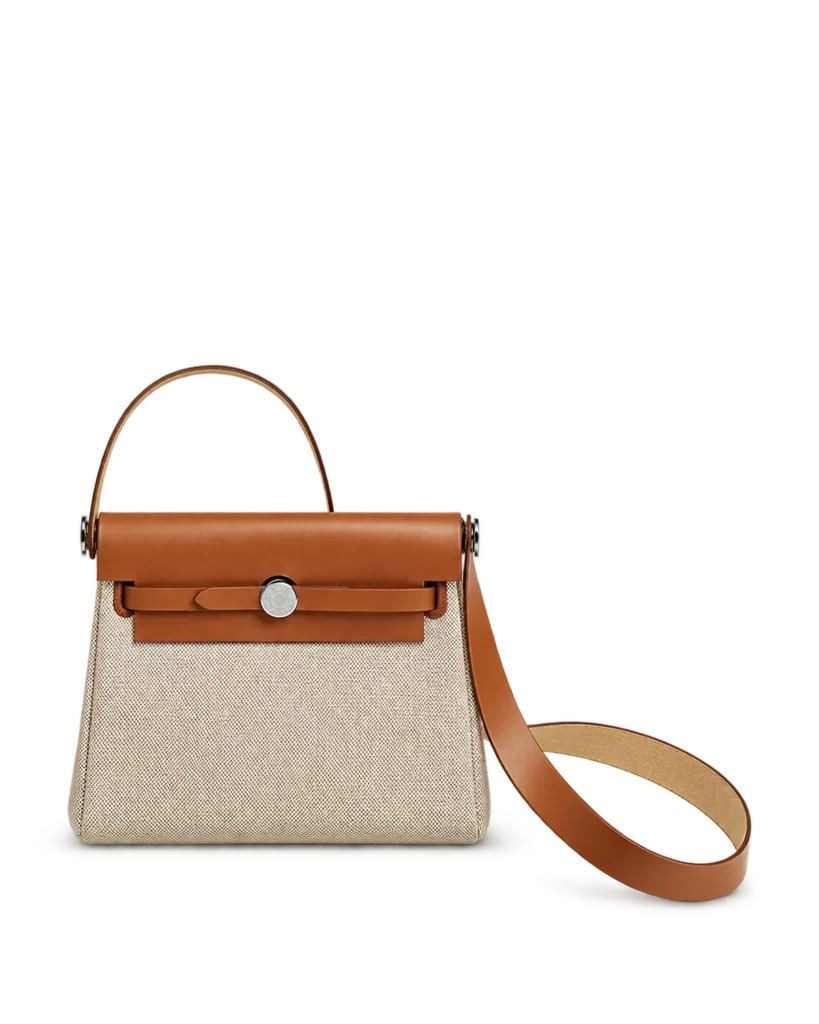 Cream Canvas-Texture Tan Flap Bag — main view