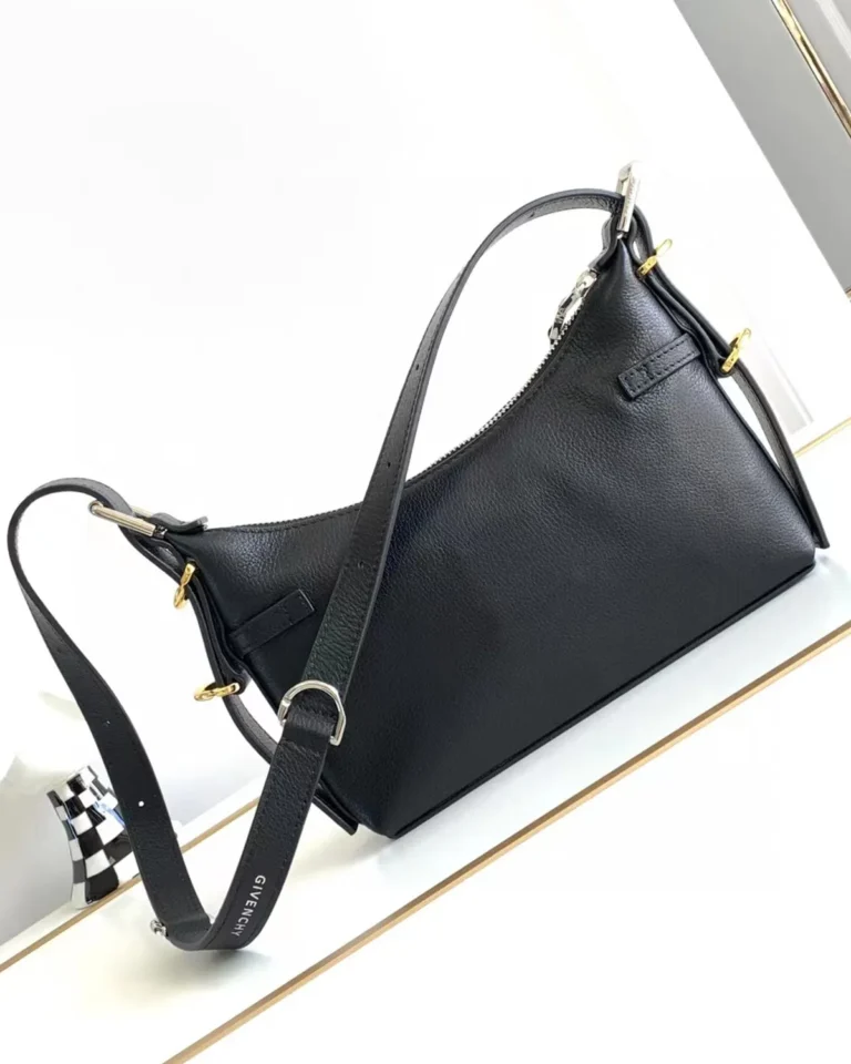 Black Draped-Top Buckle Shoulder Bag — rear