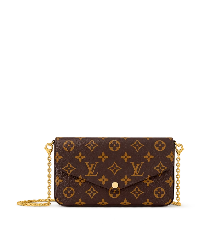 Brown Monogram Envelope Chain Pouch — upright front view