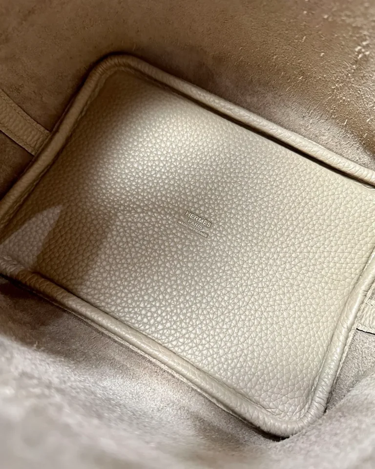 Picotin-Inspired 18 Beige Marfa Bucket Bag, interior base view