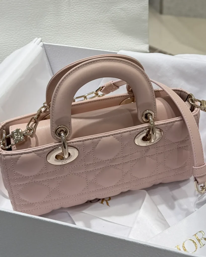 Powder Pink Quilted East West Handbag — rear view