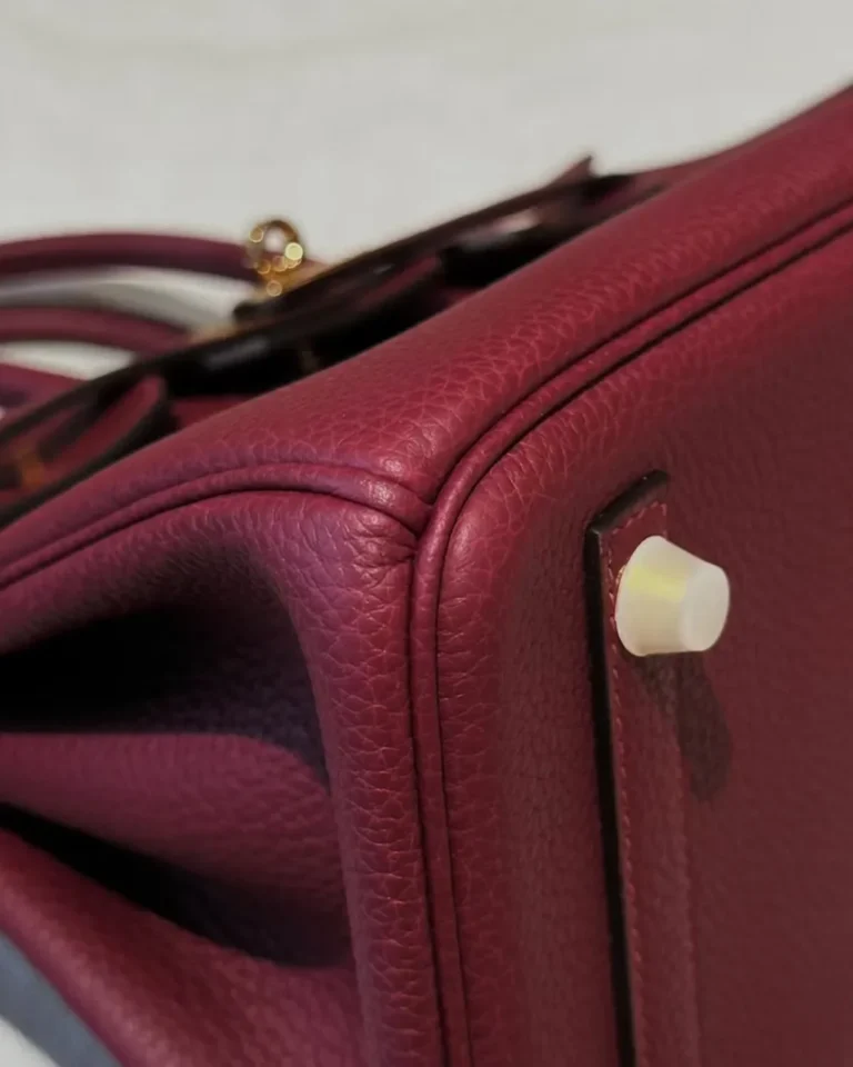 Burgundy Grained Top-Handle Bag — hardware view