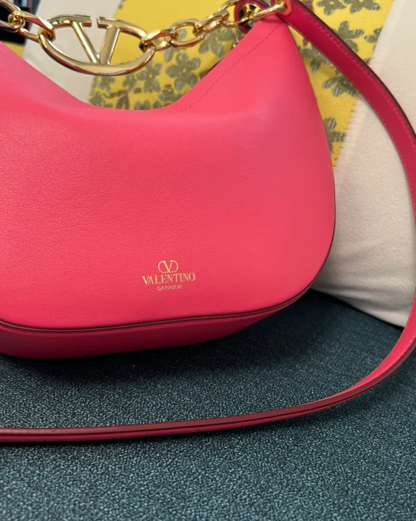 Bright Pink Crescent Chain Shoulder Bag — rear view