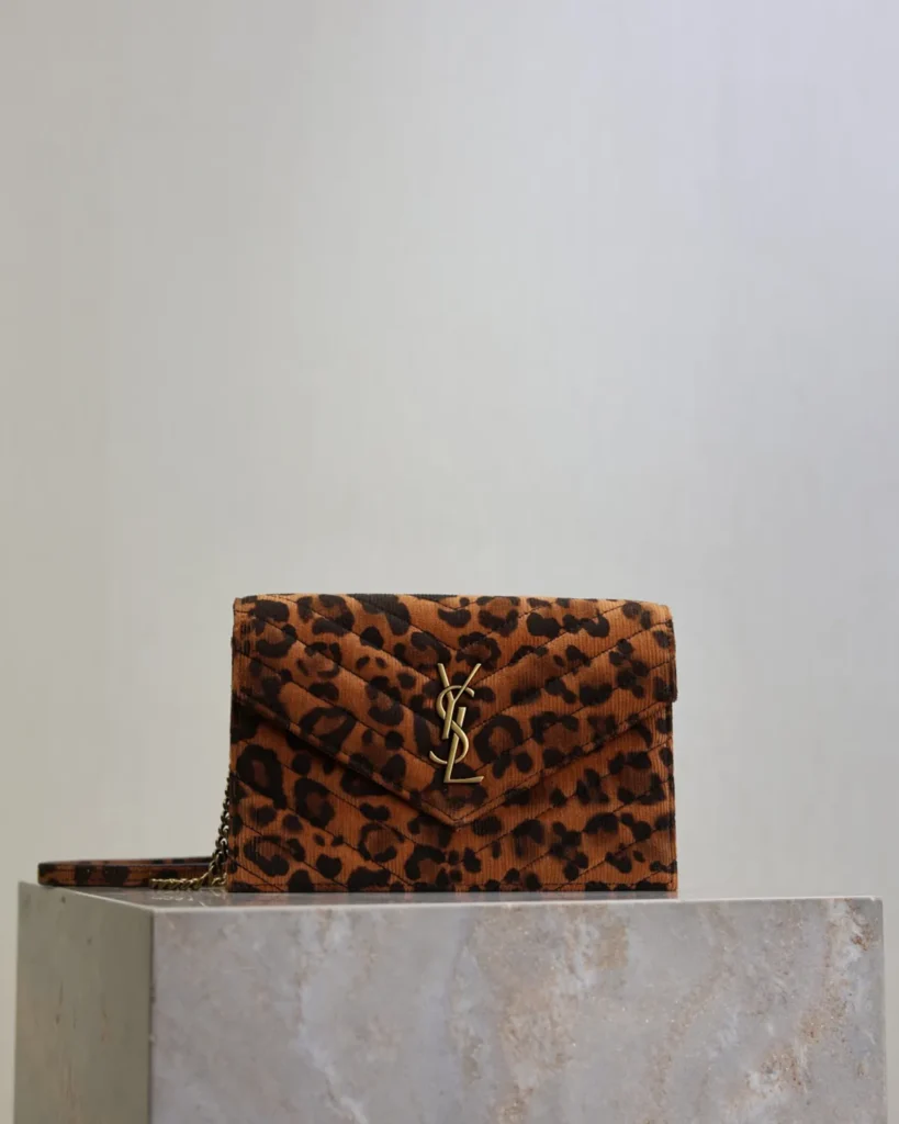 Leopard Print Envelope Chain Wallet — front view