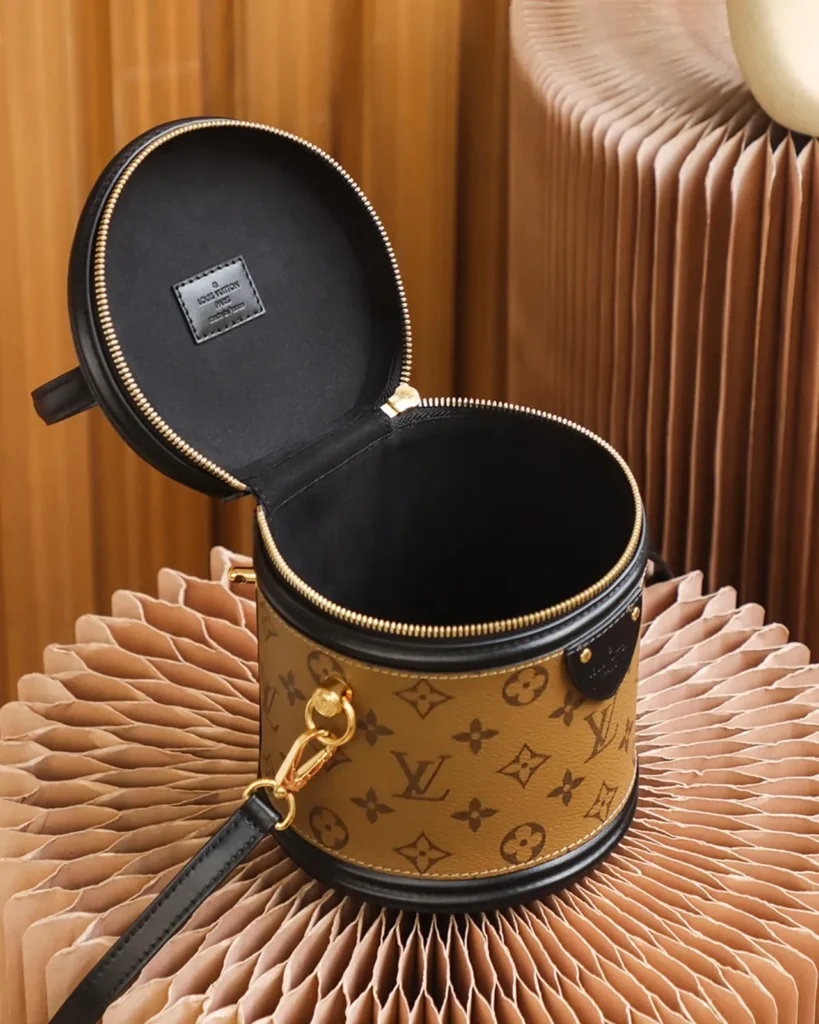 Tan Monogram Cylindrical Vanity Bag — interior view