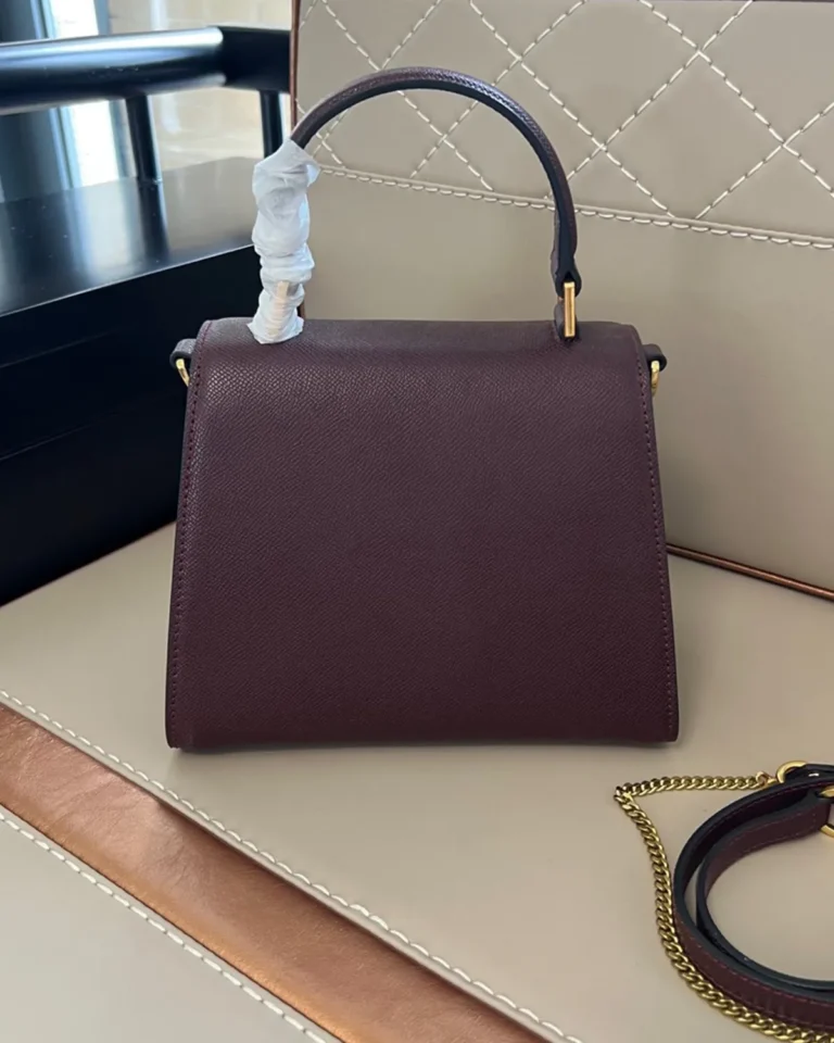Burgundy Pearl-Effect Emblem Top-Handle Bag — rear view