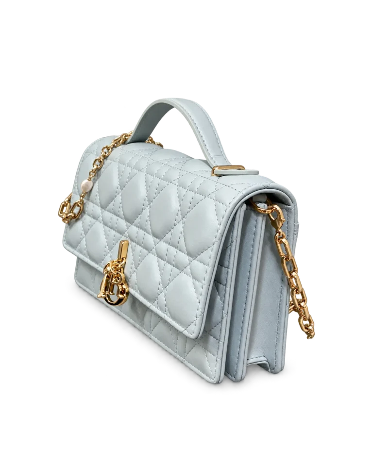 Pale Blue-Gray Quilted Top Handle Flap Bag — main view