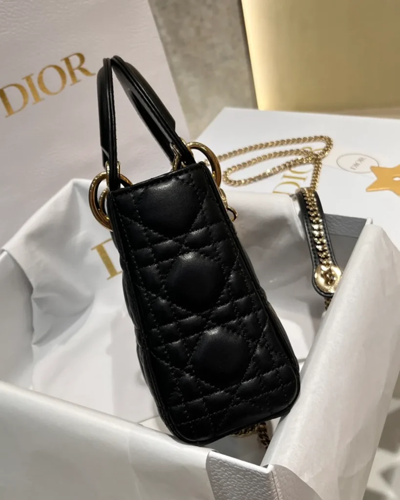 Black Quilted Chain Top Handle Bag — side view