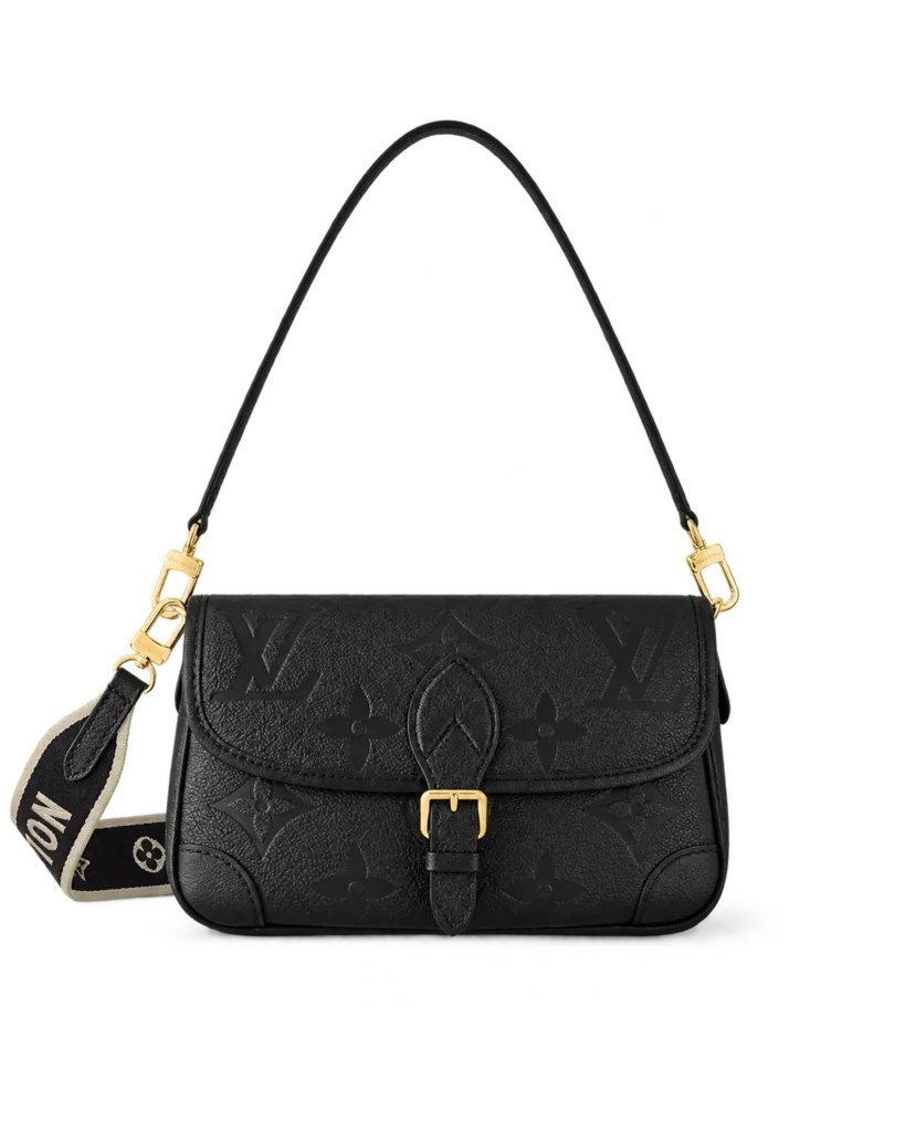 Black Embossed-Monogram Buckle Satchel — main view