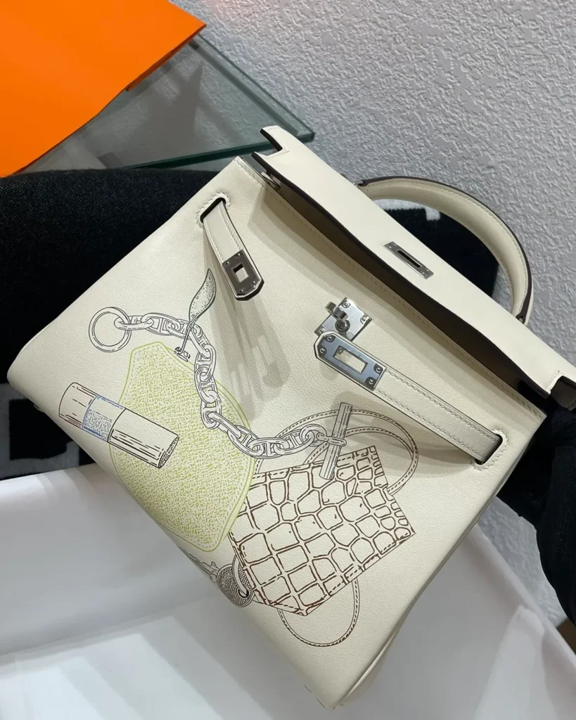 Ivory Illustrated Top-Handle Bag — open front view