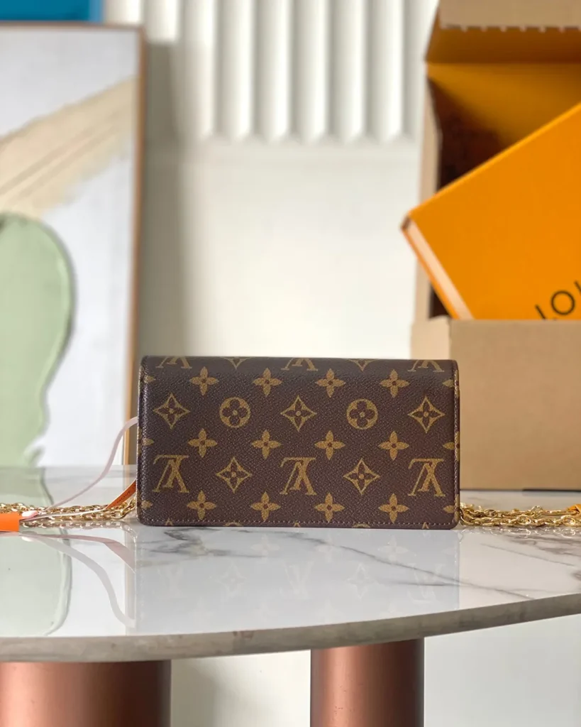 Brown Monogram Lily-Inspired Chain Wallet — rear view