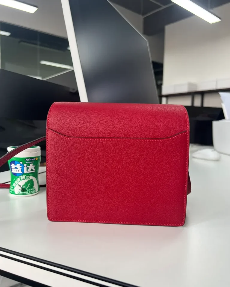 Red roulis-inspired mini bag, back view