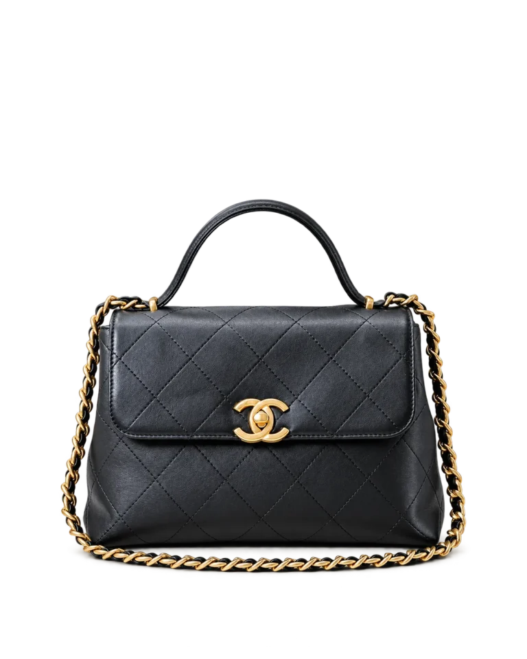 Black Quilted Top-Handle Flap Bag — main view