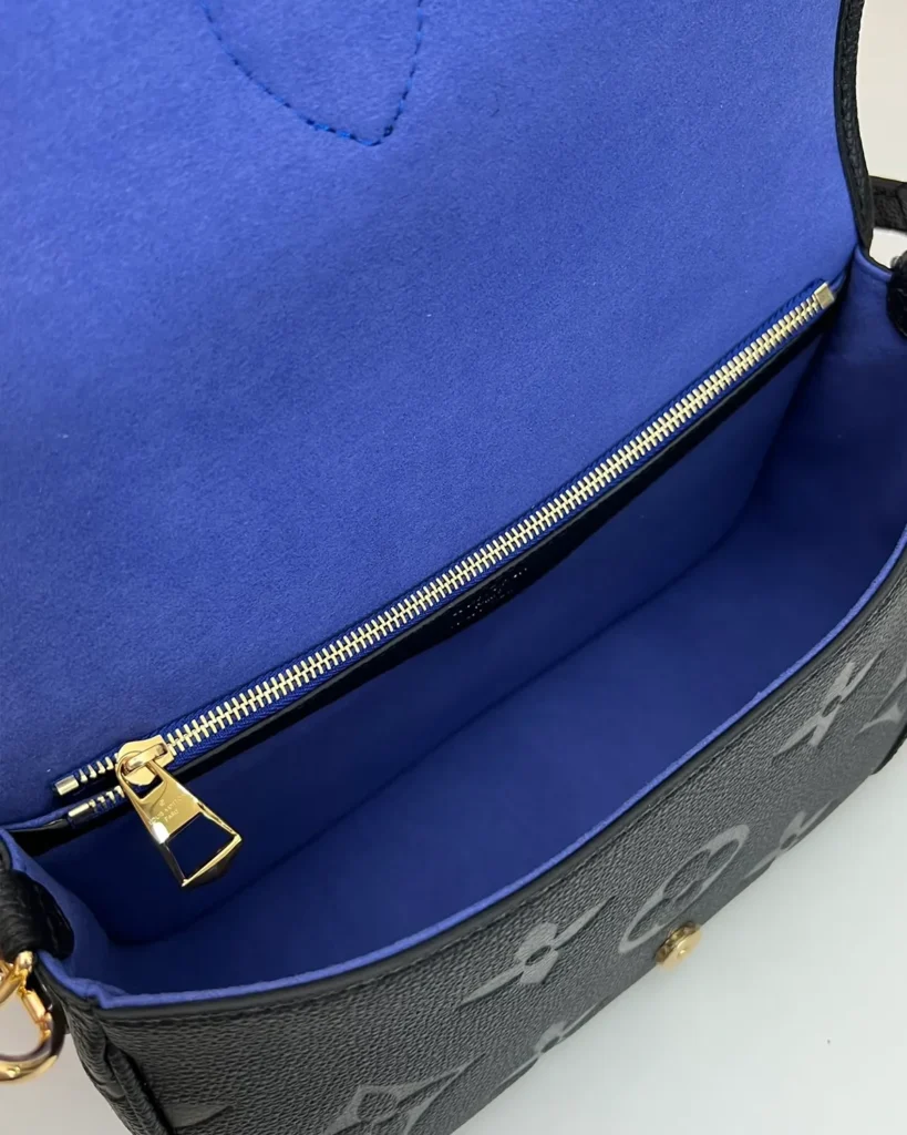 Black Embossed-Monogram Buckle Satchel — interior view