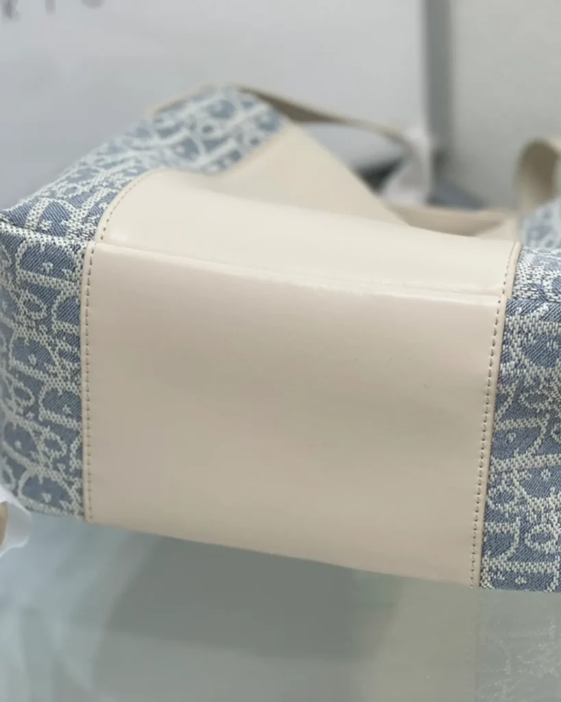 Cream and Blue Monogram Panel Tote — base view