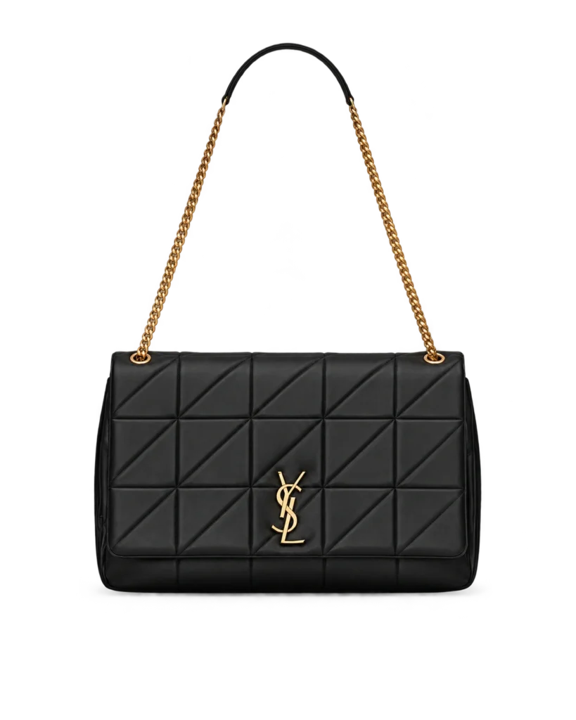 Black Geometric Quilted Flap Bag — upright front view