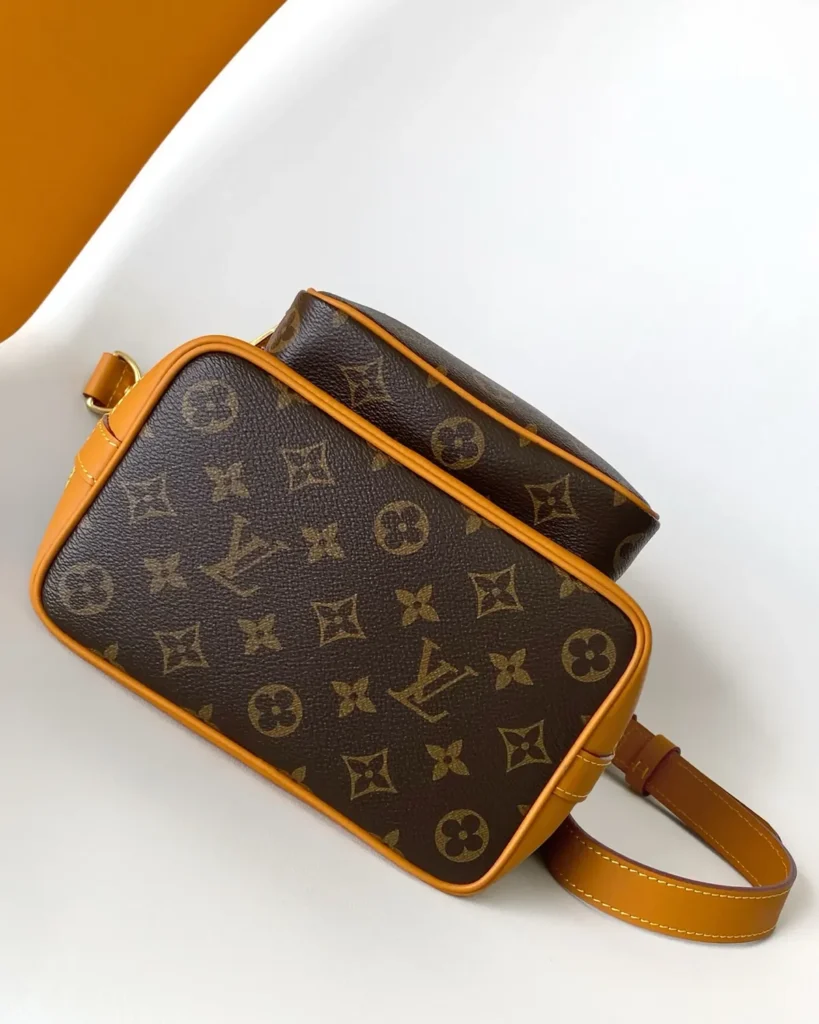 Brown Monogram Drawstring Bucket Bag with Front Pocket — base view
