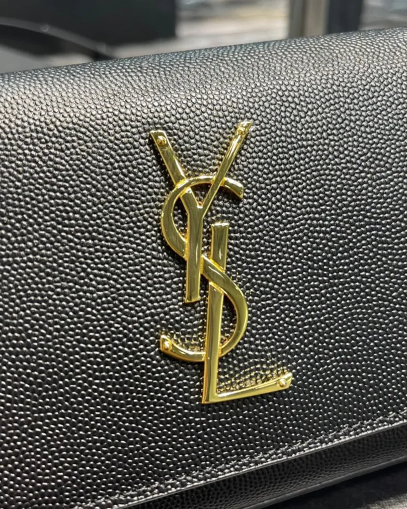 Black Grained-Look Strap Wallet — logo detail view