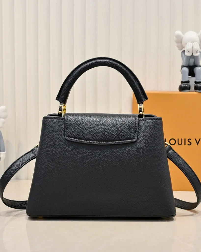 Black Floral-Chain Top-Handle Bag — rear view