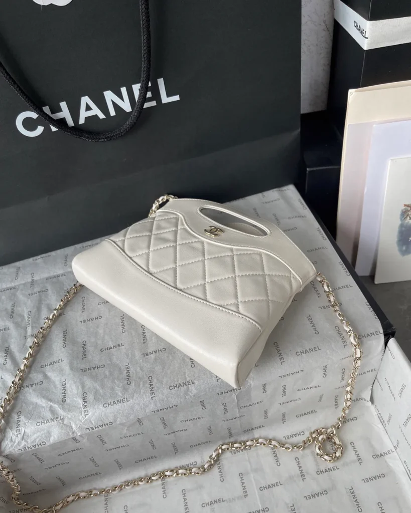 Ivory Quilted Cutout-Handle Tote — side view
