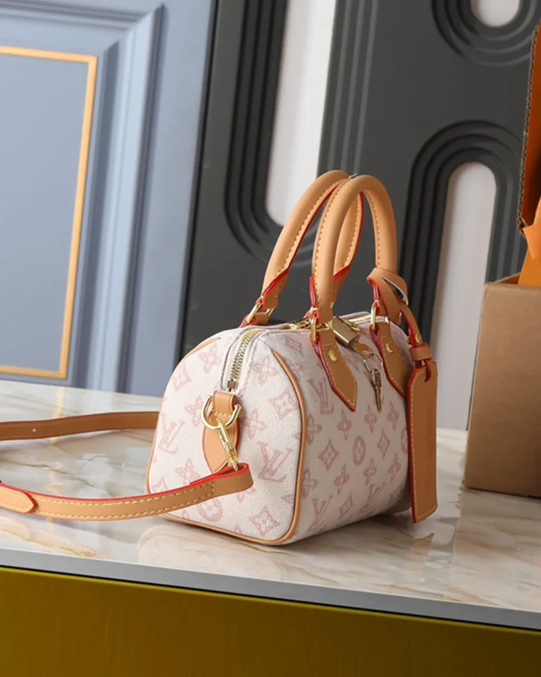 Cream and Pale-Pink Monogram Top-Handle Bag