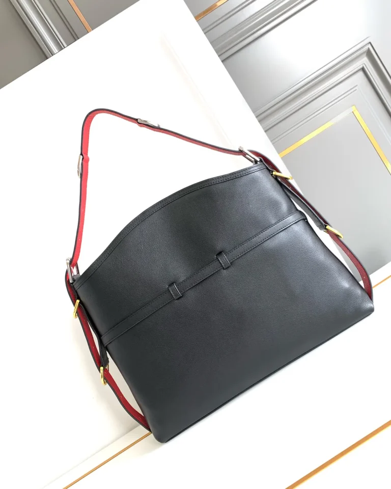 Black Red-Strap Buckle Shoulder Bag — rear