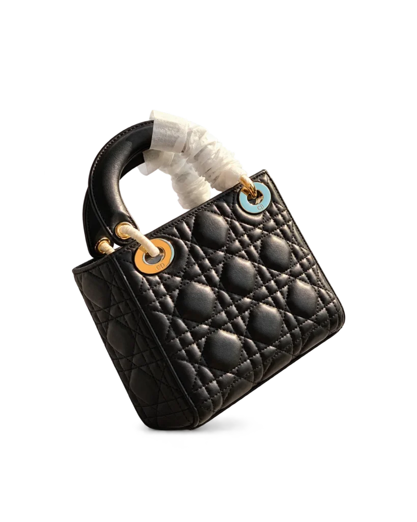 Black Quilted Compact Top Handle Bag — rear view