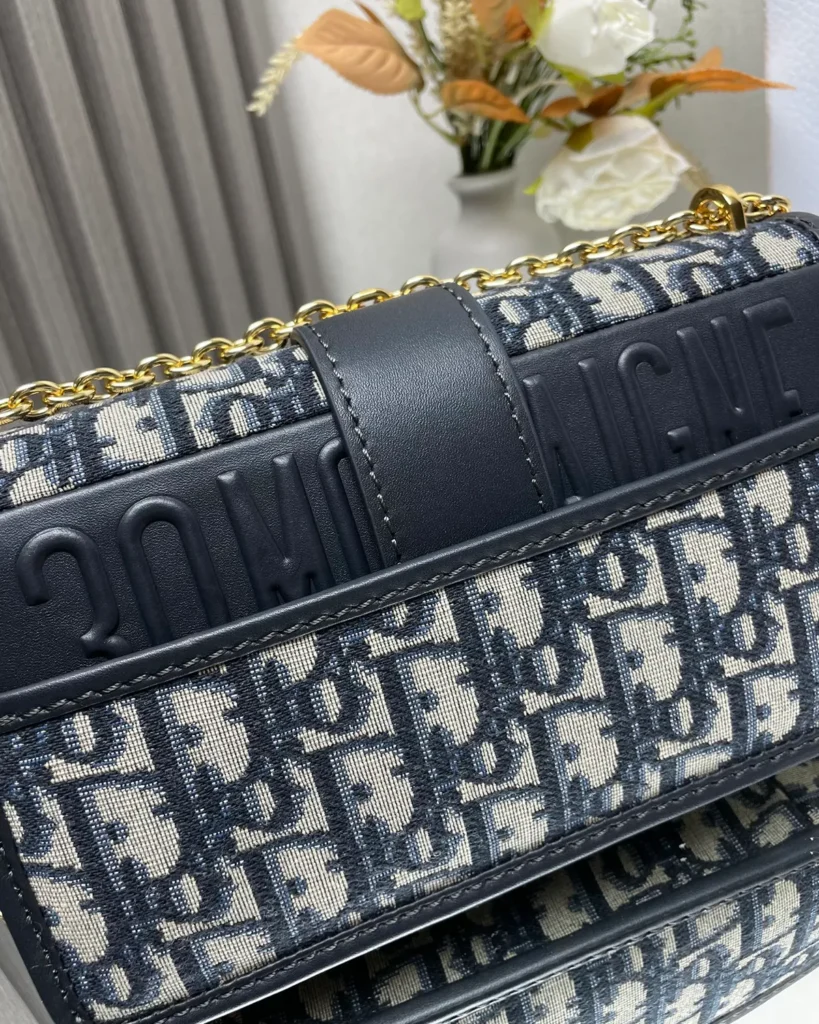 Navy Monogram Gold-Tone Chain Bag — rear detail view
