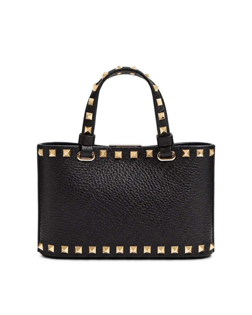 Black Studded Border Top-Handle Tote — rear view
