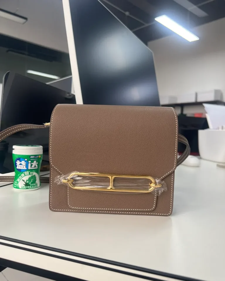 Taupe Link-Clasp Shoulder Bag — front view