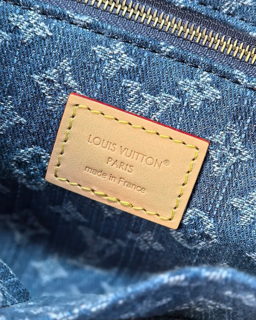 Blue Denim-Look Monogram Tote — interior label view