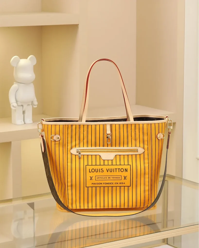 Yellow Striped Reversible Monogram Tote — striped front view