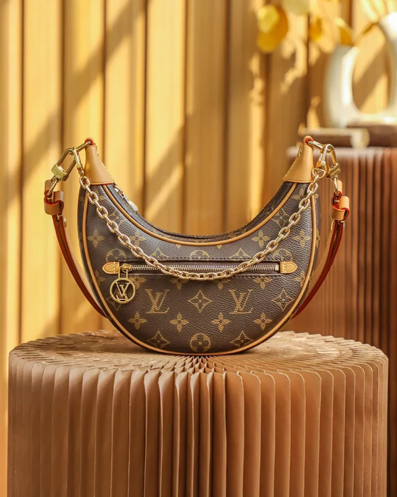 Brown Monogram Crescent Chain Shoulder Bag — front view