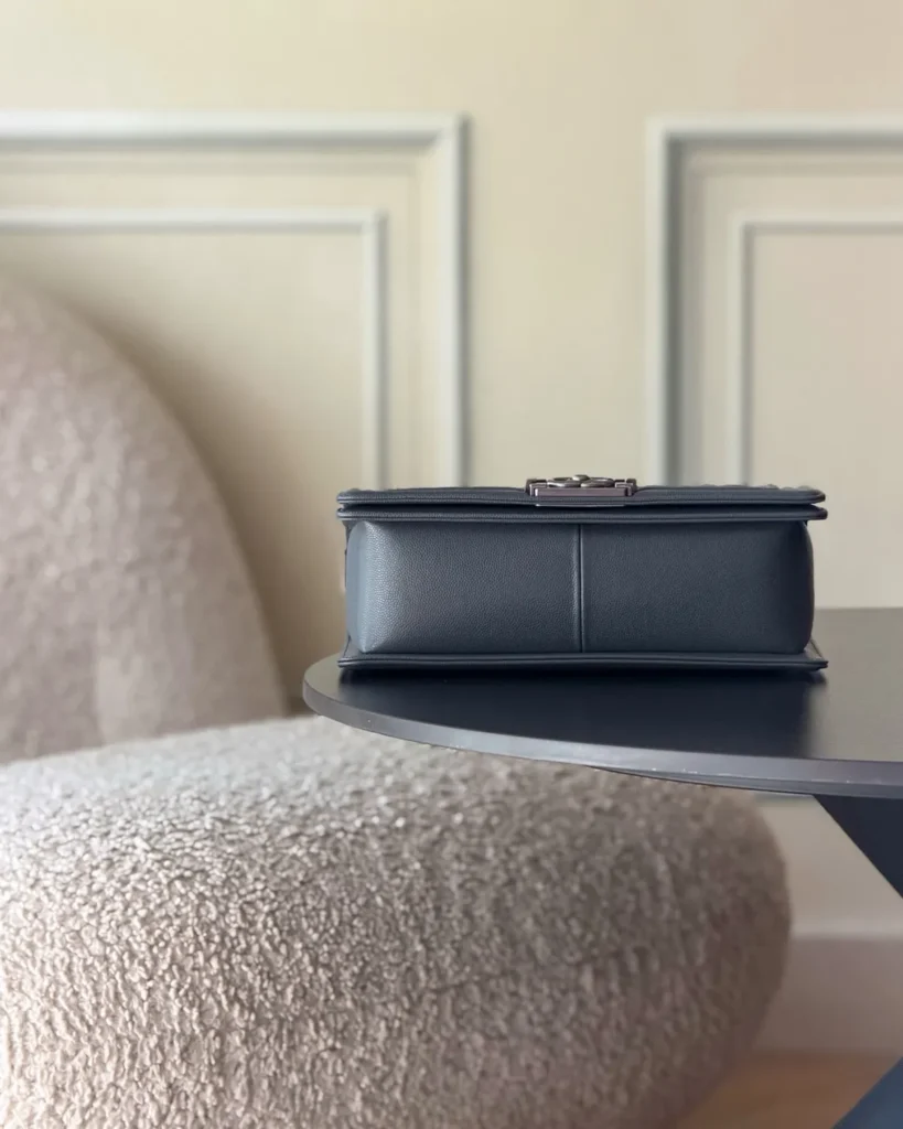 Charcoal Quilted Frame Flap Chain Bag — base view
