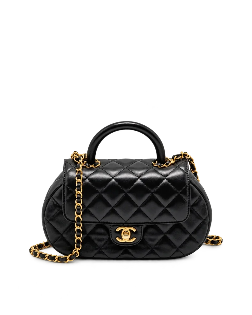Black Rounded Quilted Top-Handle Bag — main view