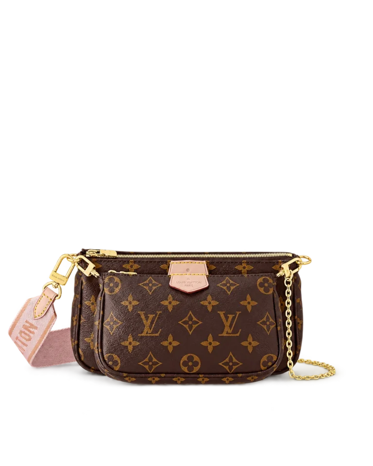 Brown Monogram Multi-Pouch Bag with Pink Strap — main view