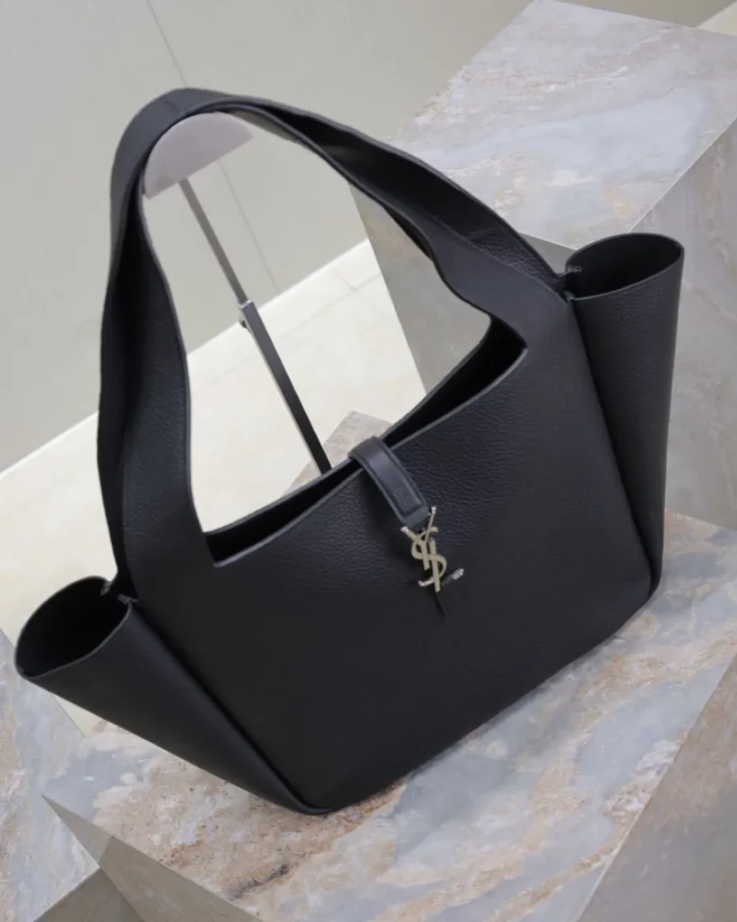 Black Grained-Look Wide Tote — top view