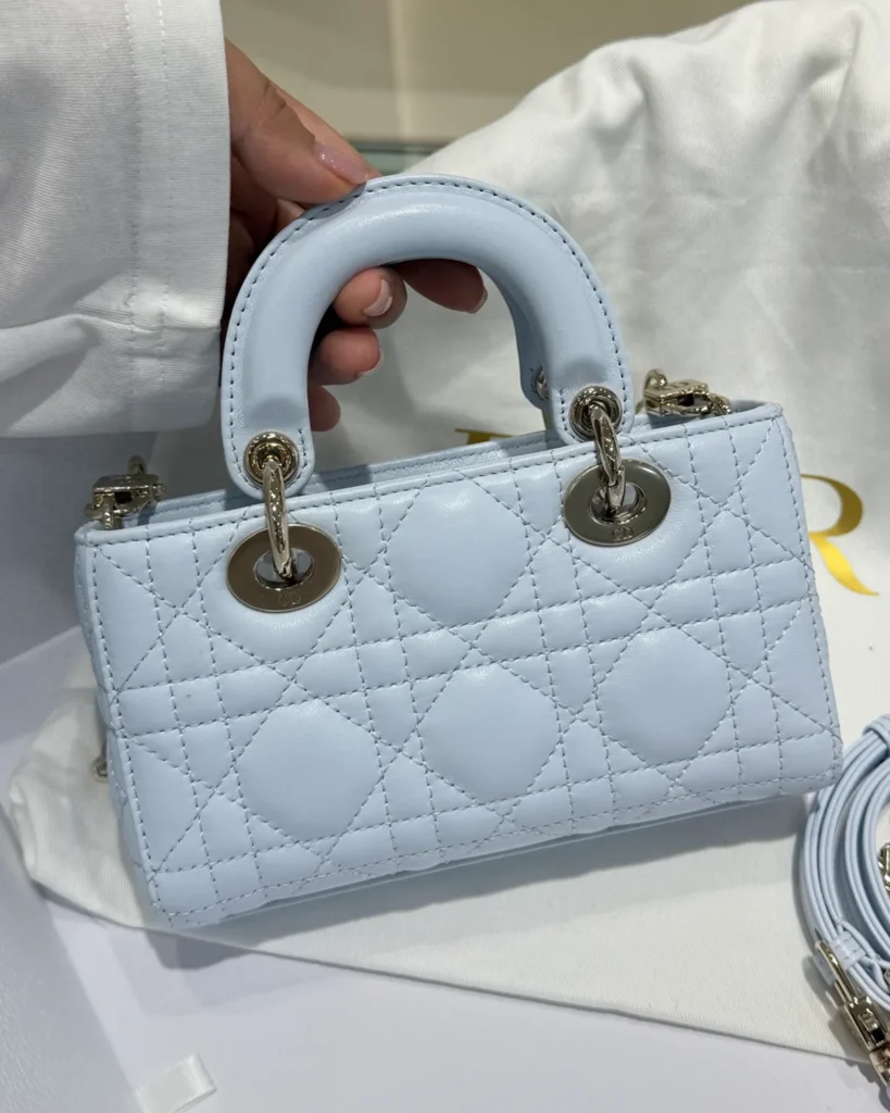 Soft Blue Quilted Chain Handbag — rear view
