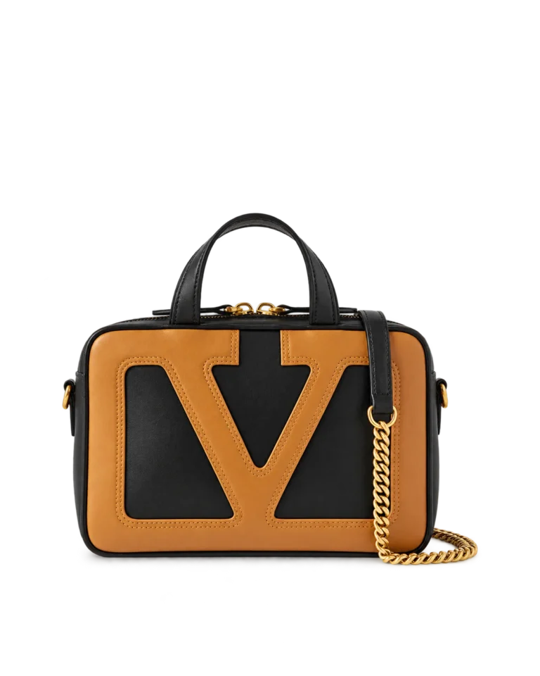 Black and Tan V-Panel Zip Top-Handle Bag — main view