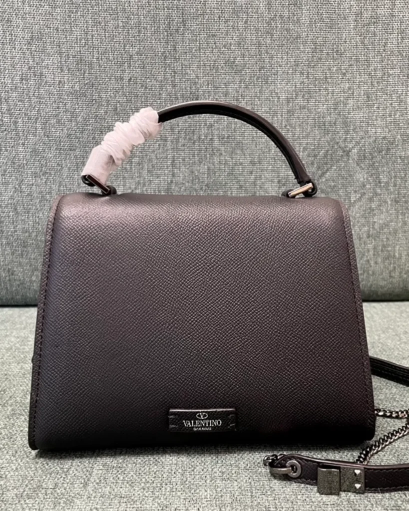 Dark Brown Embellished Emblem Top-Handle Bag — rear view