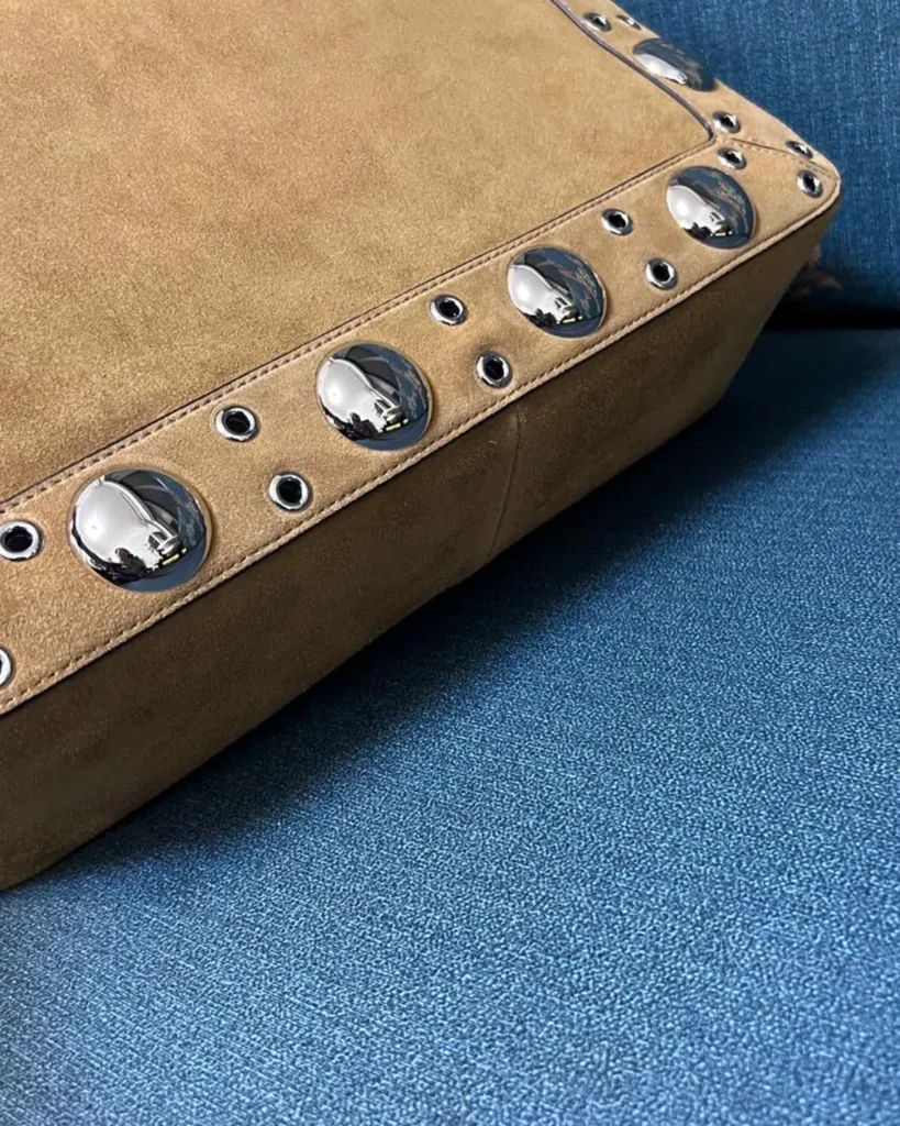 Brown Studded Long-Handle Tote — base view
