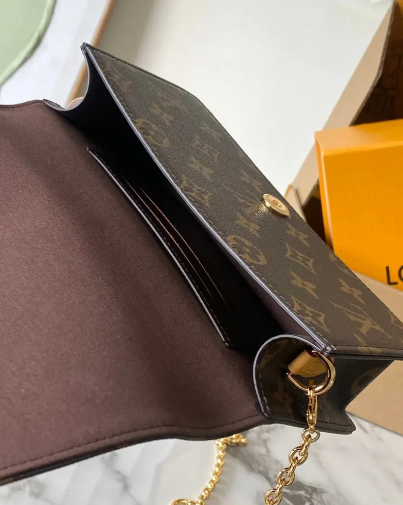 Brown Monogram Lily-Inspired Chain Wallet — open interior view