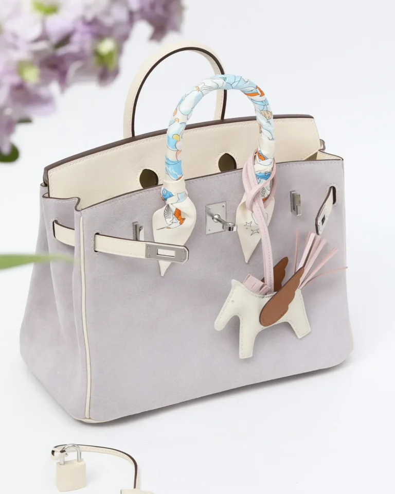 Lilac Cream Two-Tone Top-Handle Bag — three quarter view