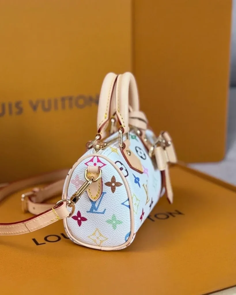 White Multicolor Nano Speedy-Inspired Mini Bag — side view