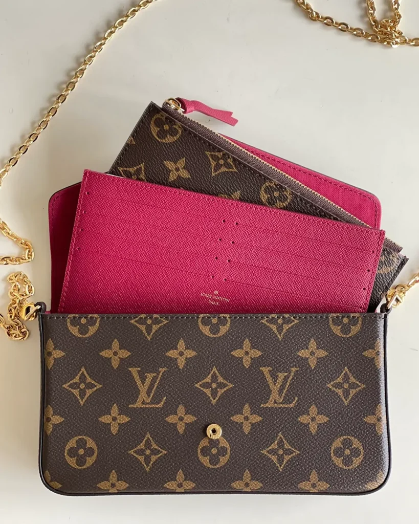Brown Monogram Envelope Chain Pouch — inserts view