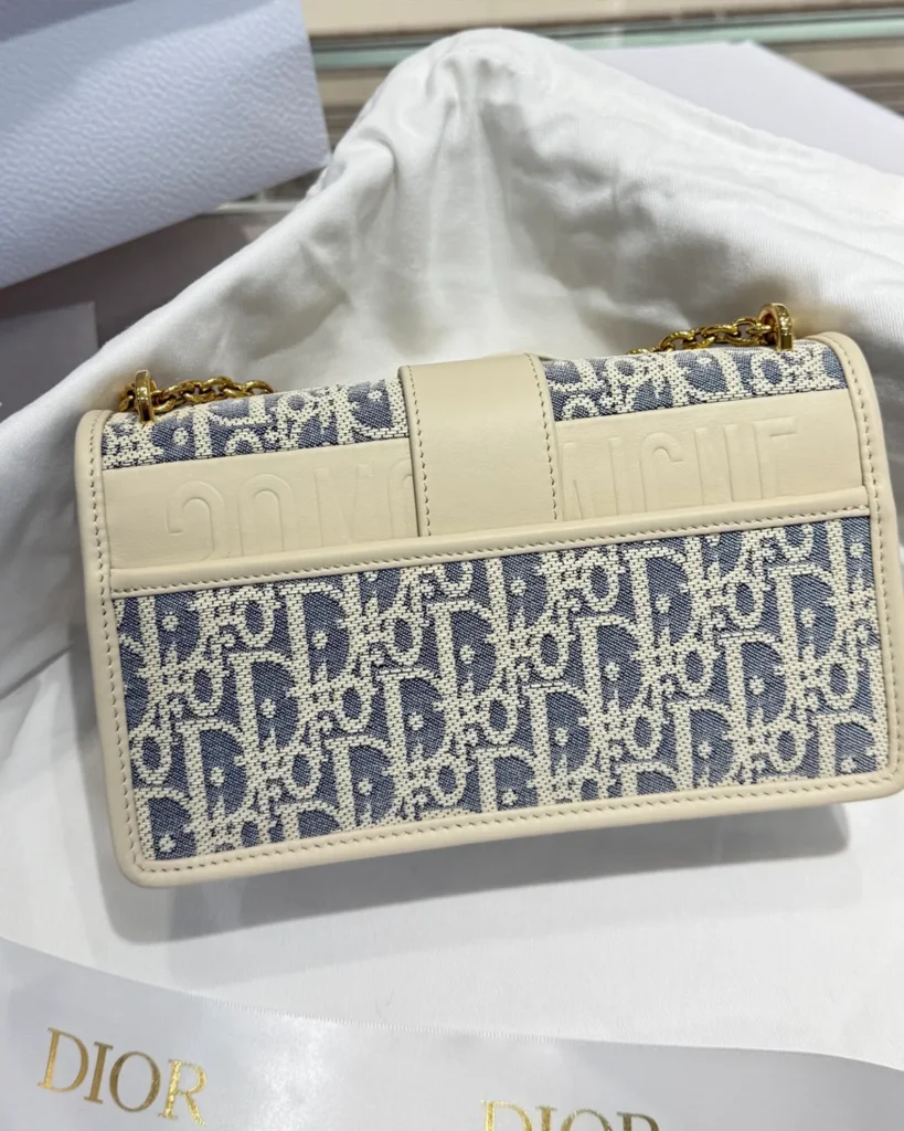Blue and Cream Patterned Flap Bag — rear view
