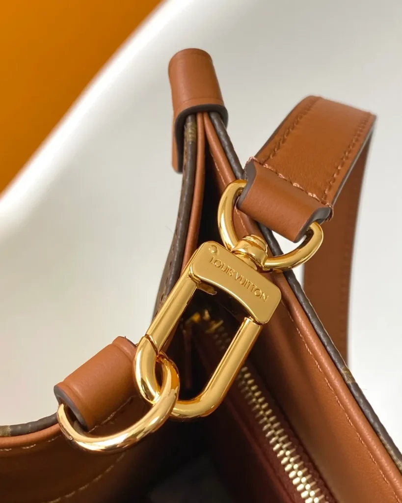 Brown Monogram Tall Tote — strap clasp view