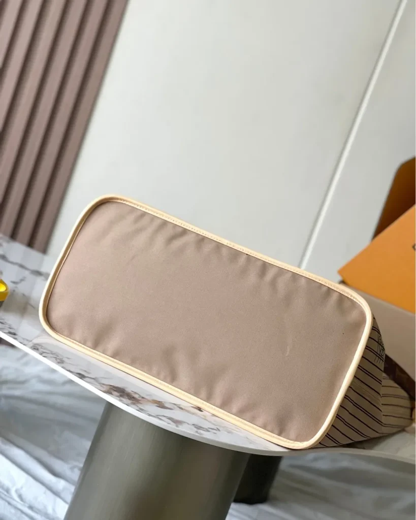 Beige Striped Stamp-Motif Reversible Tote — base view